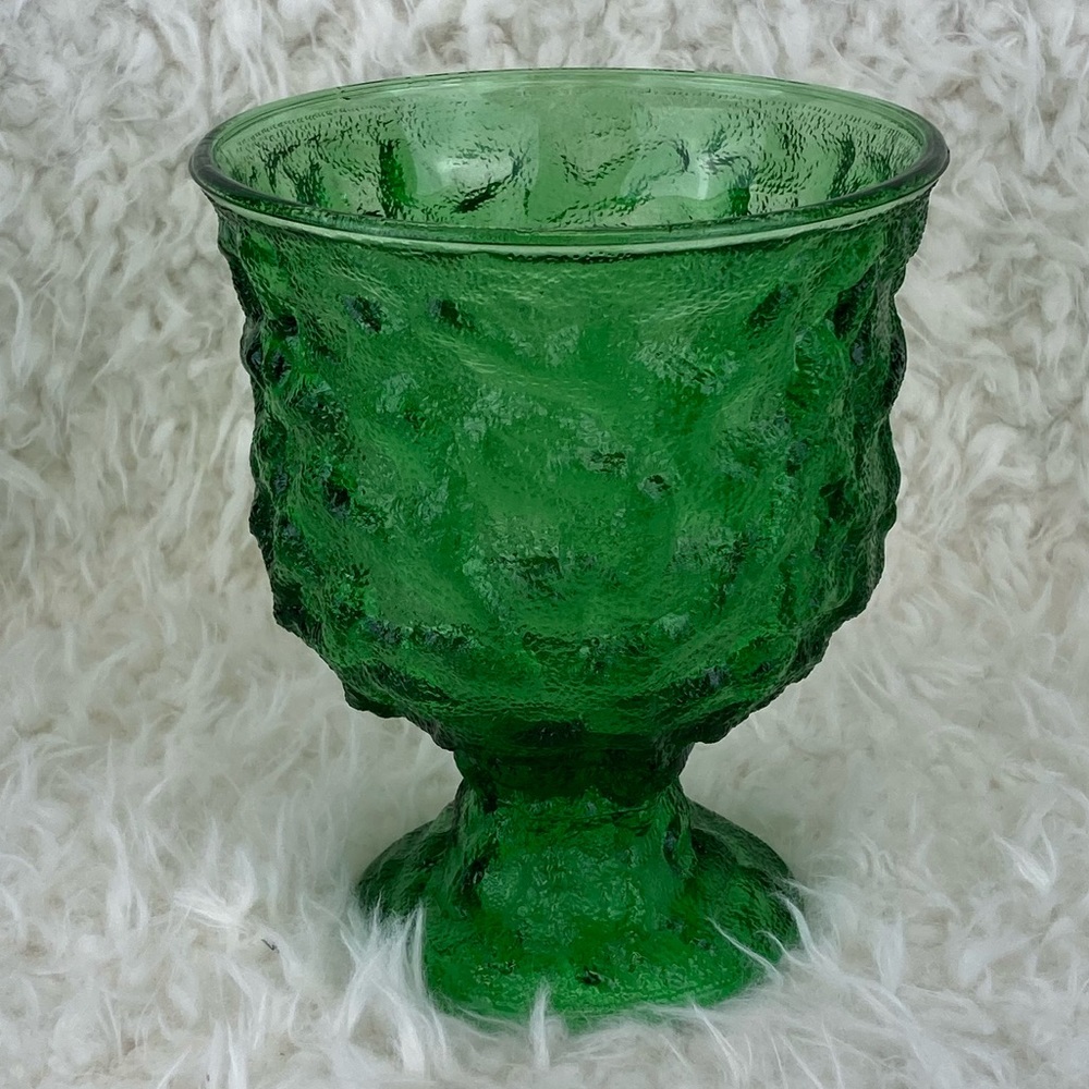 E.O. Brody Co. Green Crinkle Glass Compote Vase VTG